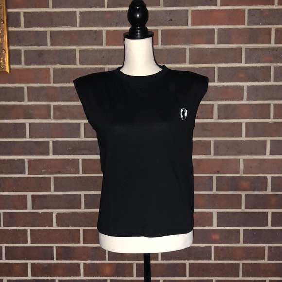 VHNY Padded Shoulder Sleeveless T-Shirt Black by Vivienne Hu Size XS Oversized - Picture 2 of 9